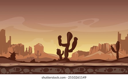 Mountain desert game background. Western dryland landscape