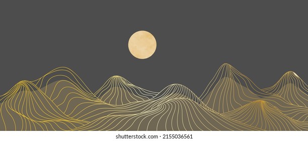 mountain desert with golden line art print. Abstract mountain contemporary aesthetic backgrounds landscapes. vector illustrations