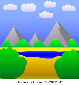 Paisaje montañoso y desértico con río.