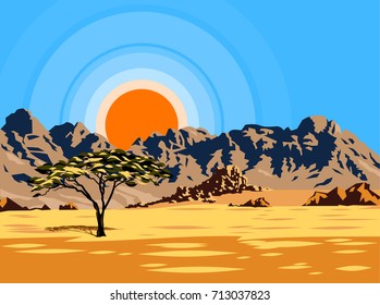 Mountain desert landscape at sunrise