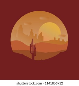 Mountain desert landscape at sunset
