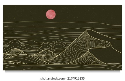 mountain desert line art print. Abstract contemporary aesthetic backgrounds landscapes. with mountain, desert, skyline, wave. vector illustrations