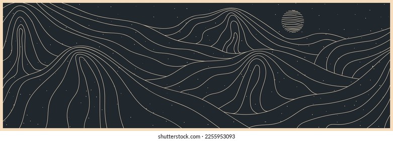 mountain desert line art print. Abstract mountains contemporary aesthetic backgrounds landscape. with mountain, forest, sea, skyline, wave. vector illustration