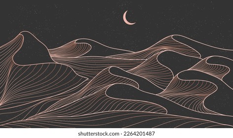 Mountain desert line art print. Abstract mountain contemporary aesthetic backgrounds landscapes. with mountain, desert, moon, skyline. vector illustrations