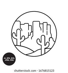 Dibujo de la línea del desierto de montaña en el vector