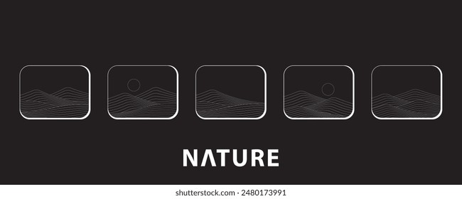 Mountain and Desert logo with line art wave pattern,Abstract Mountain and Desert,aesthetic backgrounds landscapes, Nature line logo