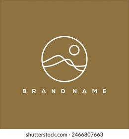 mountain or desert with sun circle line logo vector