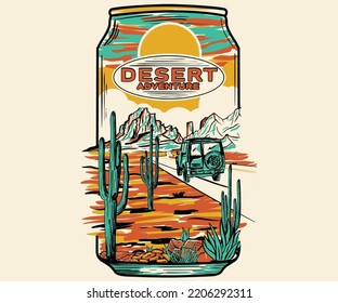 Mountain desert trip retro vector t-shirt design. Desert vibes vector graphic print design for apparel, stickers, posters, background and others. Outdoor retro artwork. Arizona desert vibes print.