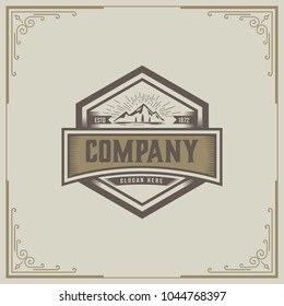 Mountain Design Element in Vintage Style for Logotype, Label, Badge and other design. vector illustration.