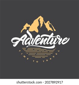 Mountain Design Element in Vintage Style for Logotype, Label, Badge, and other design. Adventure retro vector illustration.