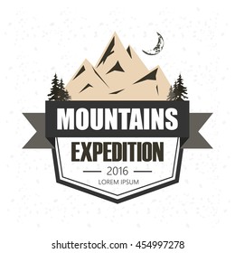 Mountain Design Element in Vintage Style for Logotype, Label, Badge and other design. Adventure retro vector illustration.