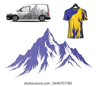 Mountain design on van wrap, t-shirt, and isolated vector graphic. Perfect for branding and apparel.