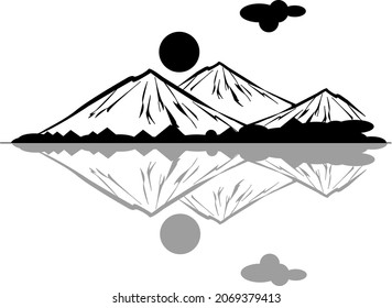 mountain design with shadow. black and white