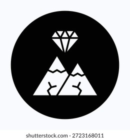 Mountain Diamond Mining Gem versteckten Schatz Symbol, schwarze Glyphe kreisförmigen Stil Symbol. 