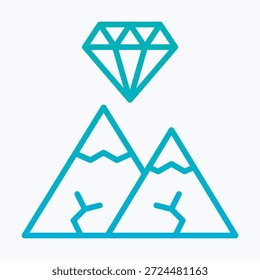 Mountain Diamond Mining Gem versteckten Schatz Symbol, Farbverlauf Linie Stil Symbol.