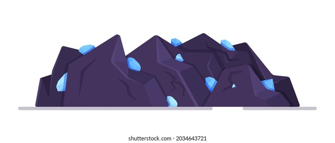 Montaña de diamantes en el suelo y carbón. 