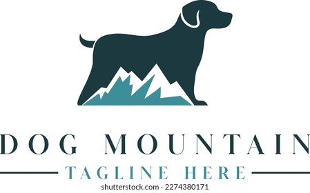 mountain and dog creative. logo design inspiration dog logo mountain icon silhouette animal. animal care hill