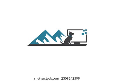 Mountain with dogs technical technology logo design template element vector suistable for business Technology 