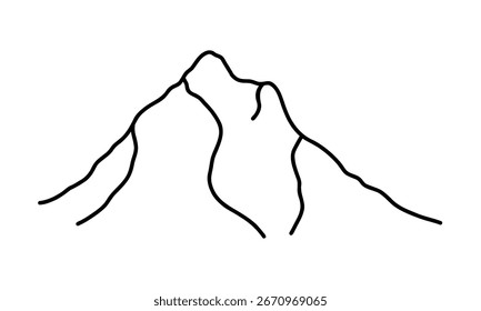 Bergdoodelliniensymbol. Schwarzes lineares Symbol für Abenteuer und Wandern.