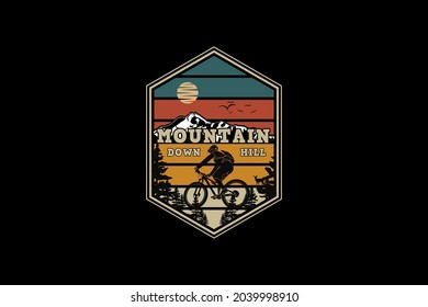 Mountain downhill,adventure design silhouette retro style