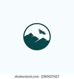 Mountain and Eagle In The Circle Simple Logo Icon