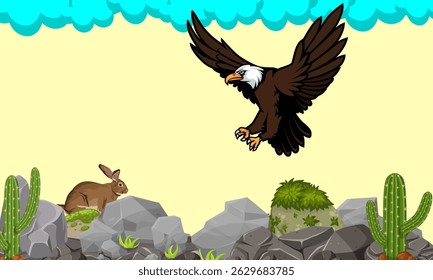 Mountain eagle hunts rabbit in the mountains
