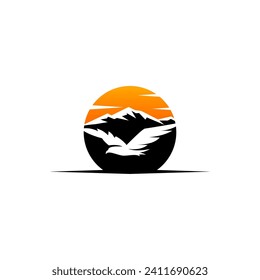 Mountain and eagle Logo Design Template Inspiration, Vector Illustration