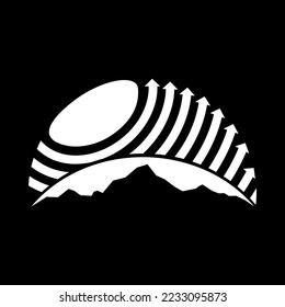 mountain, earth and technology vector logo design in black and white color
