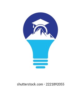 Mountain education bulb shape concept logo design icon template. Mountain education cap logo design inspiration