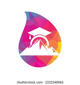 Mountain education drop shape concept logo design icon template. Mountain education cap logo design inspiration