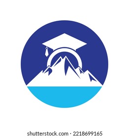 Mountain education logo design icon template. Mountain education cap logo design inspiration.