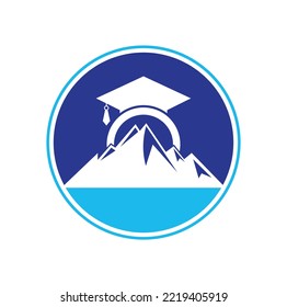 Mountain education logo design icon template. Mountain education cap logo design inspiration.