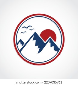 mountain elegant circle logo red blue color design
