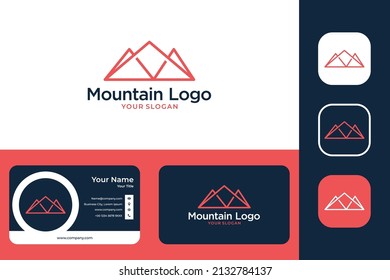 diseño de logotipo de línea elegante de montaña y tarjeta de visita