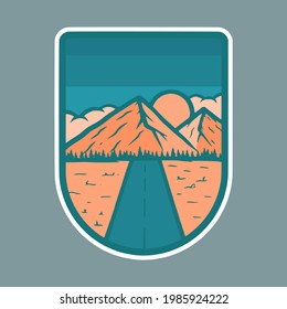 mountain emblem illustration for sticker or tshirt design