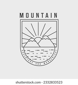 mountain emblem line art logo simple vector illustration template icon graphic badge design