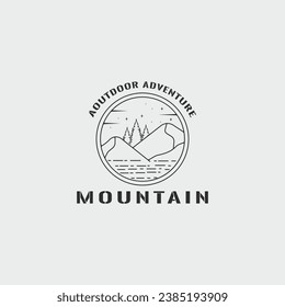 mountain emblem line art logo simple vector illustration template icon graphic badge design