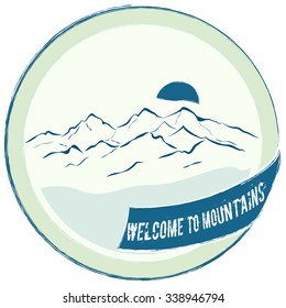 mountain emblem logo landscape outline vector illustration