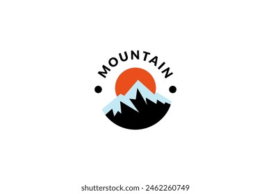 mountain emblem logo with sun in flat template vector design