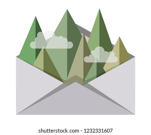 Mountain in envelope, concept travel, vector illustration