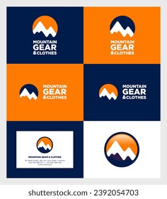 Mountain equipment and clothing logo. Ice peaks and sunrise. Mountain emblem. Identity and business card.