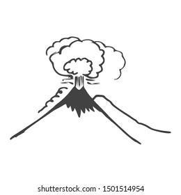 mountain eruption vector black and white. volcano shrouded by smoke and cloud eruption 