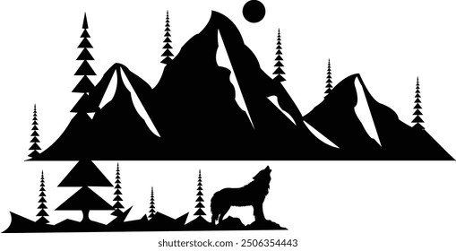 Mountain Escape - Natur Serenity Art - Heulender Wolf