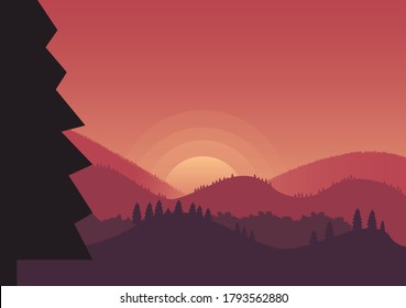 Vista panorámica de la montaña por la noche,Vista del paisaje otoñal