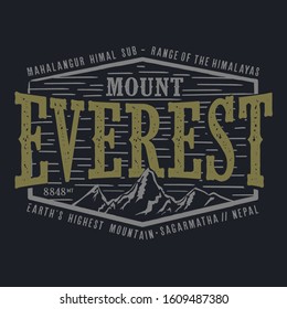 Mountain Everest typography, tee shirt graphics, vectors