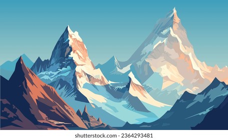 Mountain Everest. Vector illustration of a mountain landscape with a glacier.