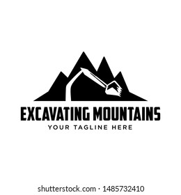 mountain excavator logo. Excavators Construction machinery logo