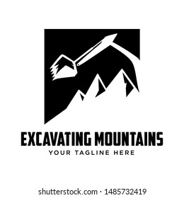 mountain excavator logo. Excavators Construction machinery logo