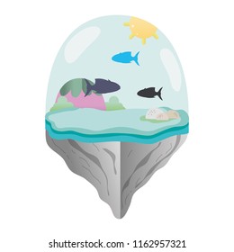 mountain and exotic fishes in the float island