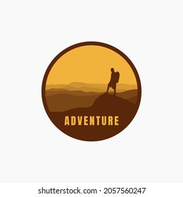 Mountain expedition badge design. Adventure traveling logo. Hiking Climbing emblem. Vector illustration.